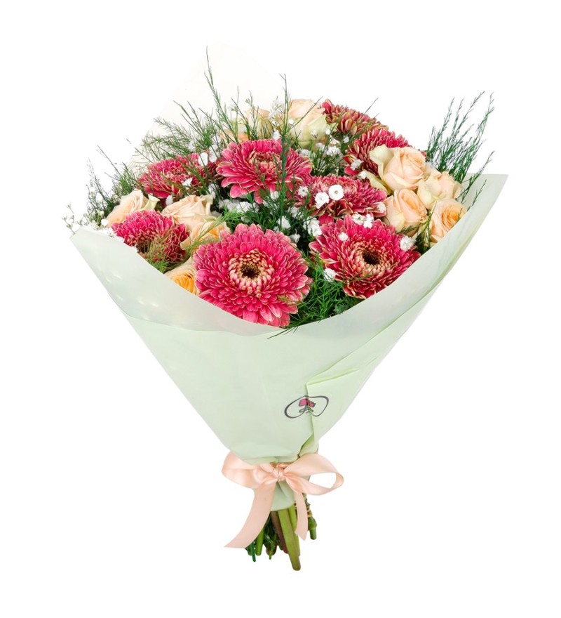 Somon Gül ve Bordo Gerbera Buketi